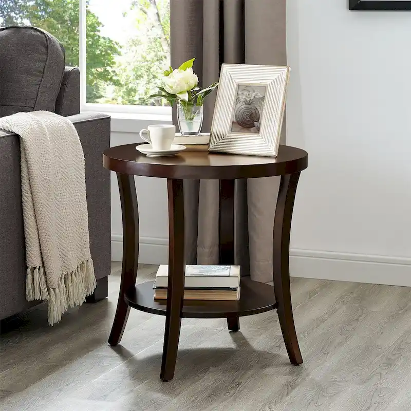 Contemporary Wood Oval End Table with Shelf