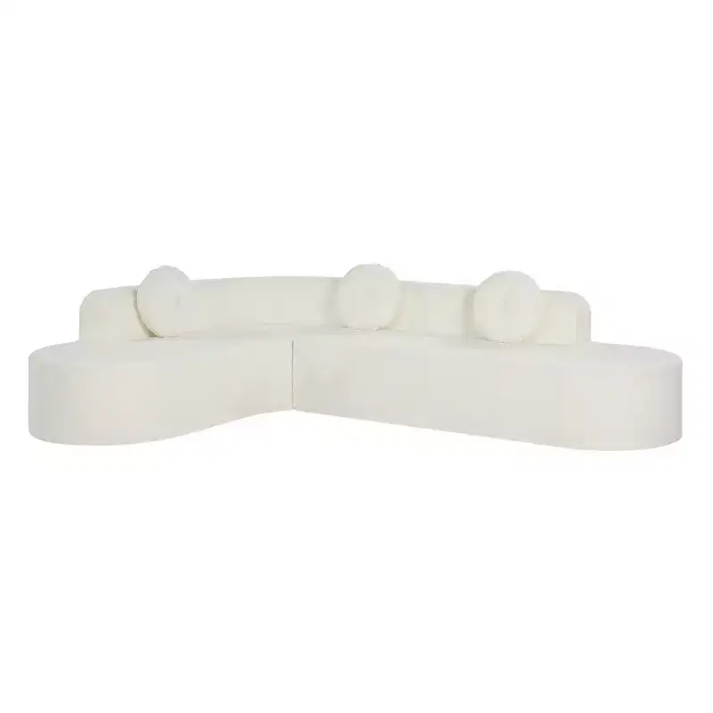 Whisen 122'' Extra Large Sectional Sofa, Elegant Fabric Upholstery Sofa Couch with Three Round Cushions , High-Resilience Foam