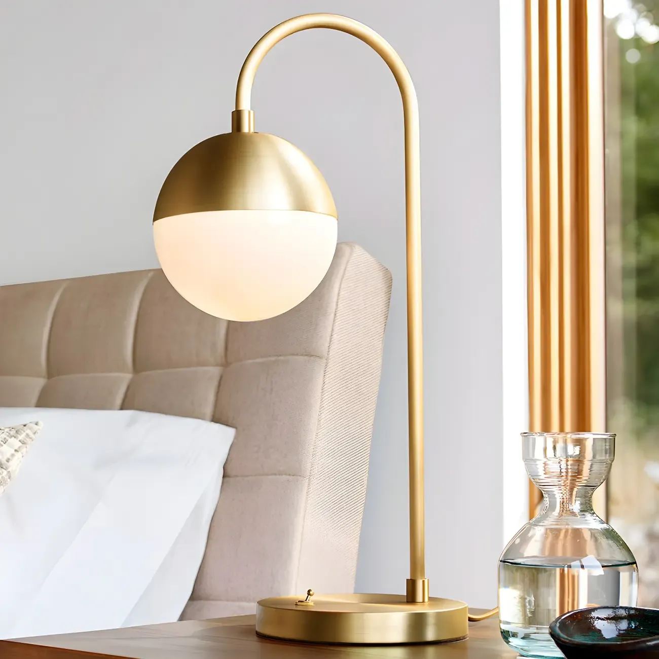 Modern Glass Globe Table Lamp Golden Base for Bedroom