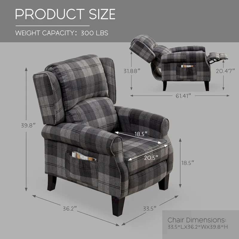 HOMYKA Manual Pushback Recliner Adjustable Accent Chair Wingback Armchair Set of 2