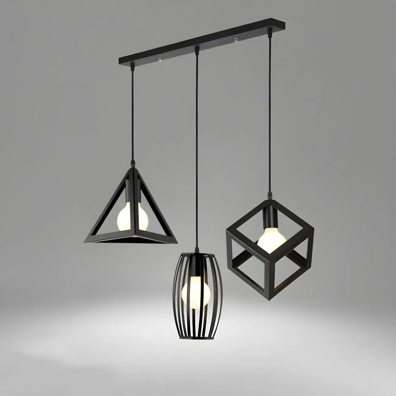 Industrial Black Metal Geometric Kitchen Island Pendant Light