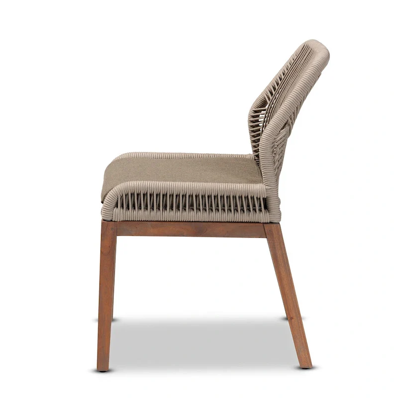 Modern Transitional-Style Rope-Woven Mahogany Dining Chair — Gray