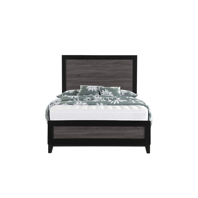 HomeRoots Black And Gray Inlaid Panels Queen Bed Frame
