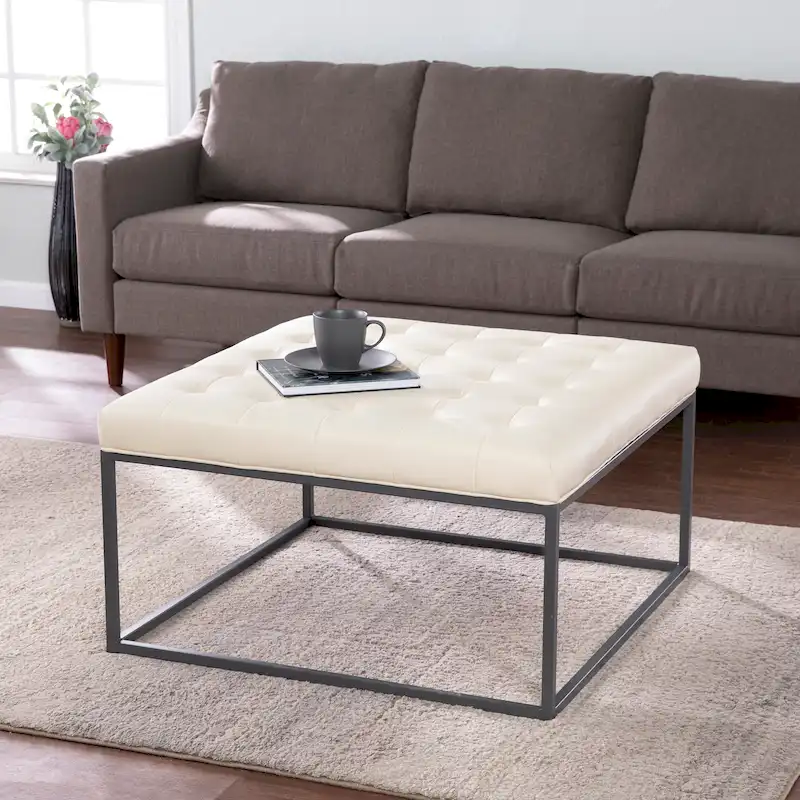 SEI Furniture Healy Faux Leather Tufted Ottoman