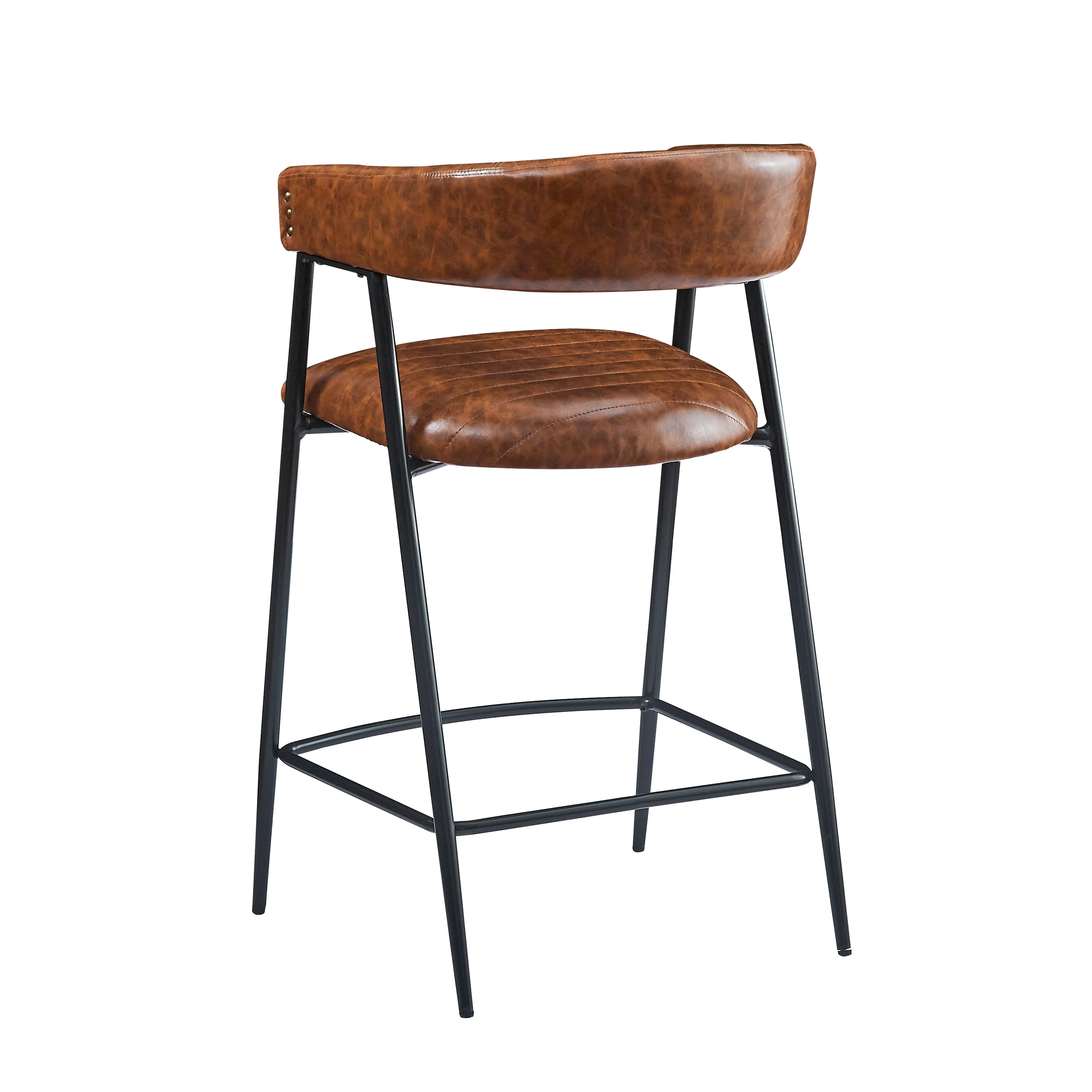 Set of 2 Modern PU Leather Counter Stools ¨C Brown Upholstery