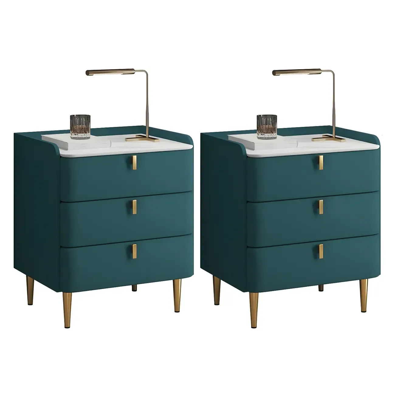 Glam Leather Sintered Stone Top Nightstand with Drawers