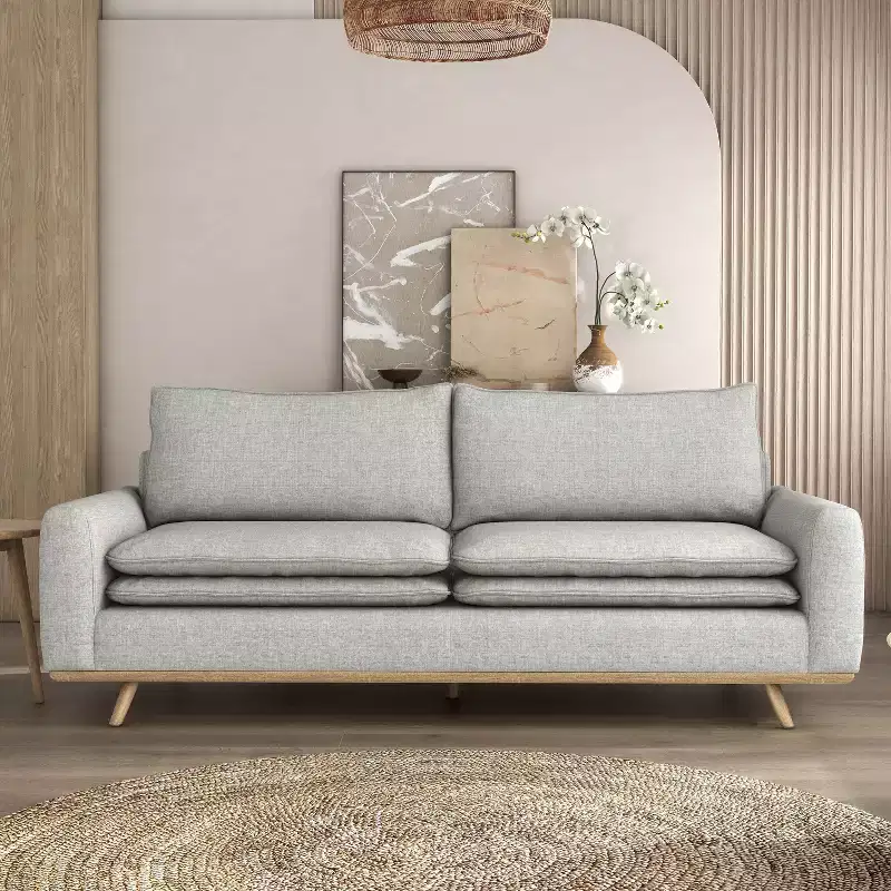 HOMES: Inside + Out Gubera 82" Mid-Century Sofa Cotton Linen Blend Upholstery with Feather Blend Cushions