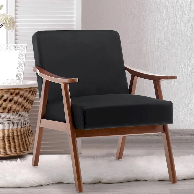Mid-Century Modern Accent Chair with Solid Wood Frame, Set of 1