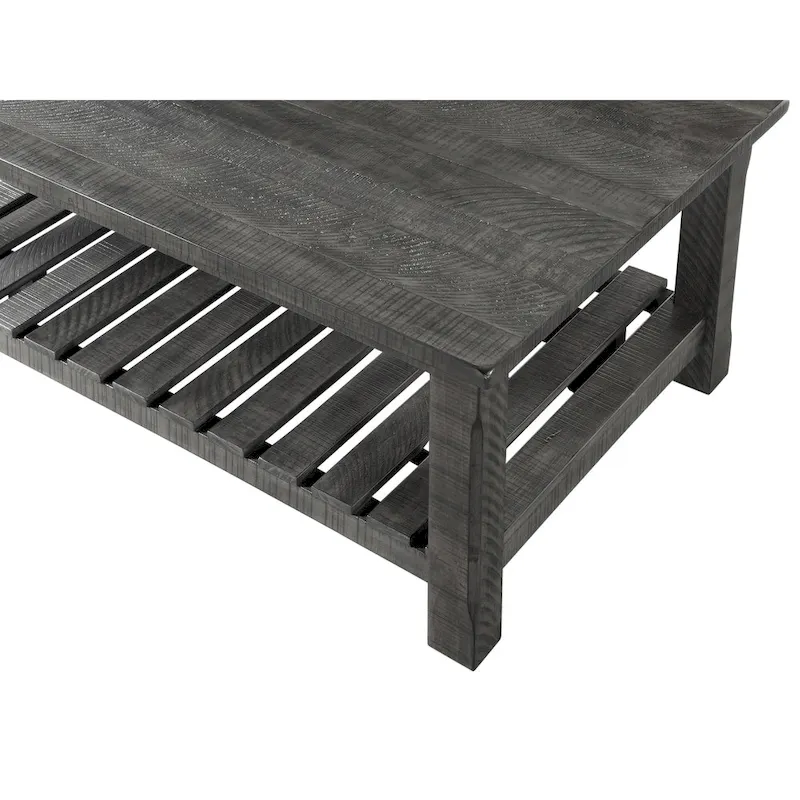 Farmhouse Coffee Table with Bottom Shelf, Grey/Espresso/White/Black/Honey, Pine Wood