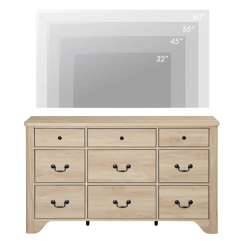 WAMPAT 53.5 Wide Farmhouse White Dresser TV Stand with Curved Edge Design and Wide Chests of Drawers