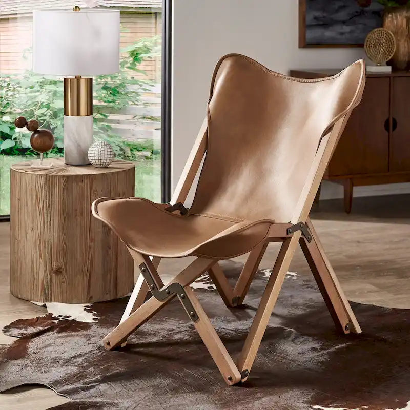 Cantu Genuine Top Grain Leather Tripolina Sling Chair by iNSPIRE Q Modern