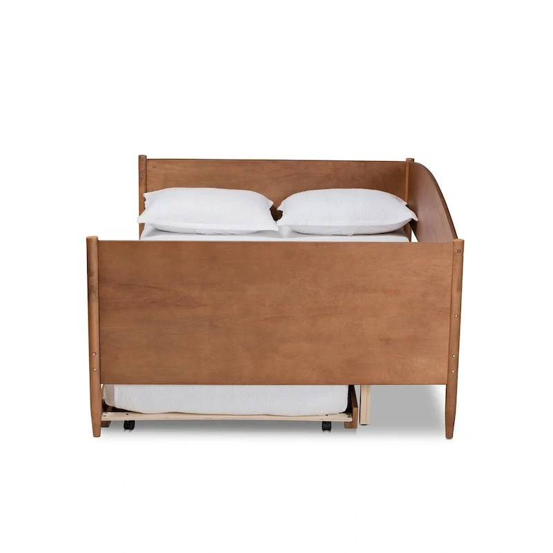Veles Modern Ash Walnut Finished Wood Full Size Daybed with Trundle