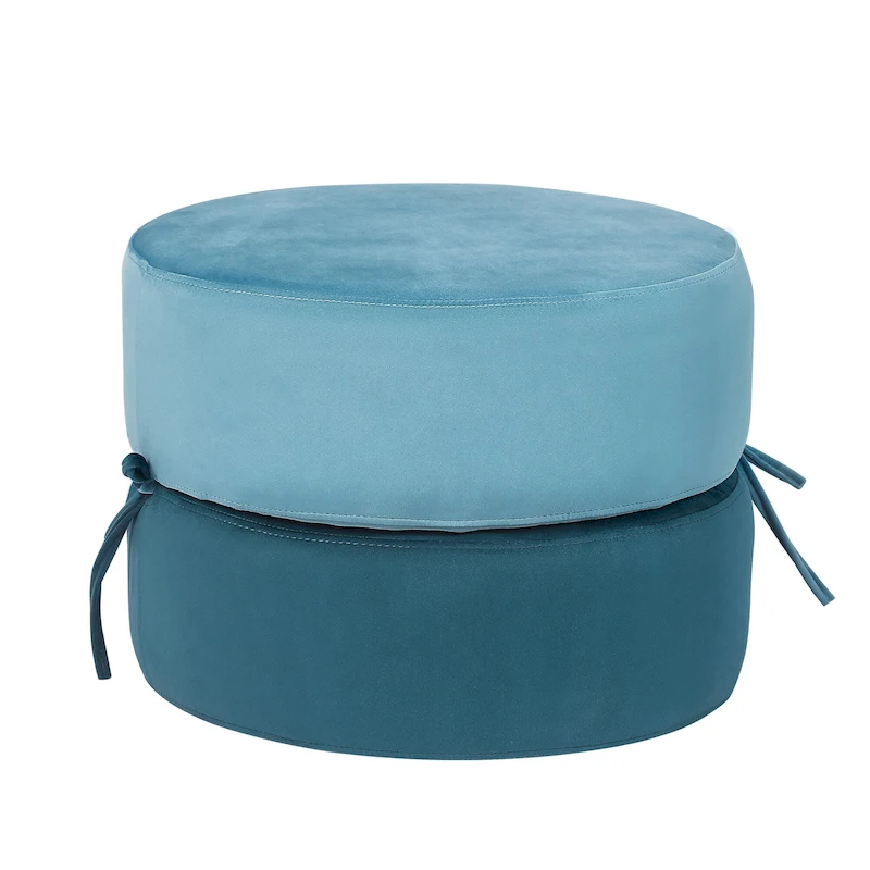 Adeco Round Pouf Upholstered Footrest Ottoman