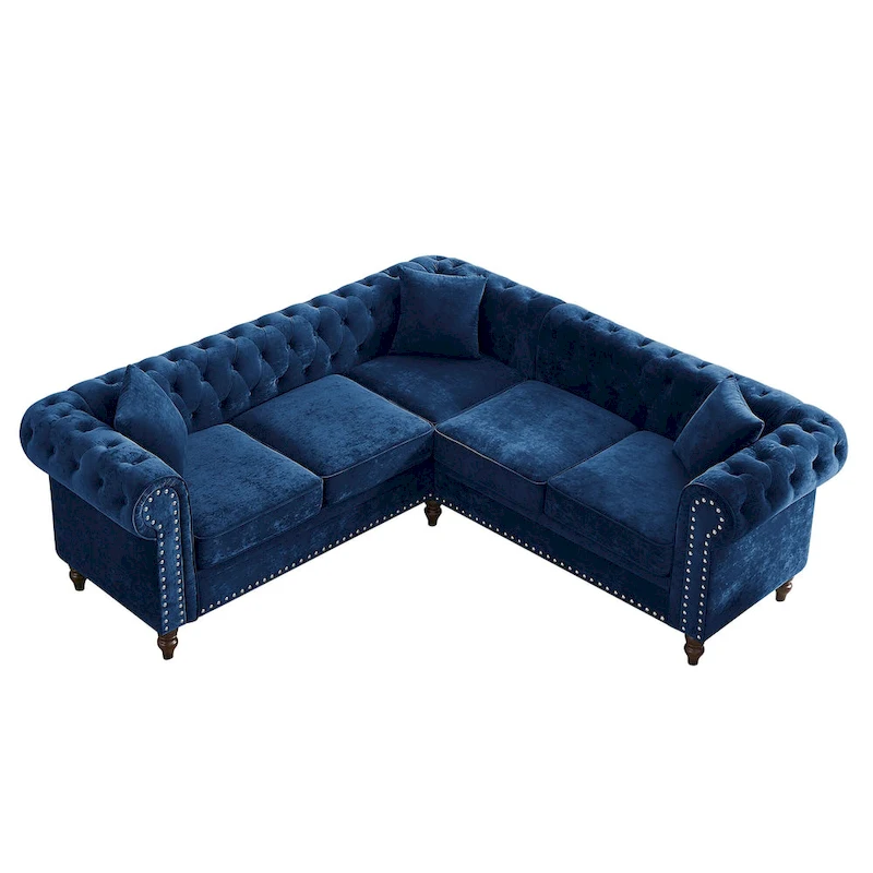 Deep Button Rolled Arm Classic Chesterfield L Shaped Sectional Sofa