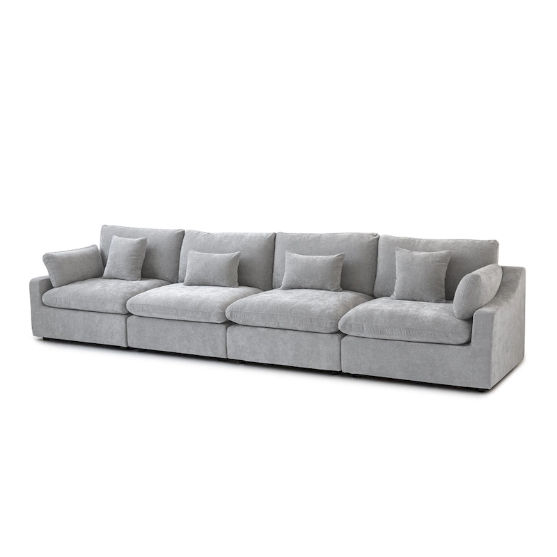 Classic Modern Linen Sectional Modular Sofa 4-Seater Down Filled Cloud Couch with Cushions