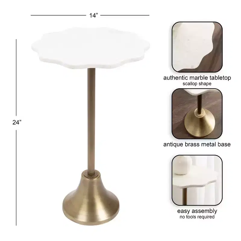 Kate and Laurel Sanzo Scalloped Marble and Metal Drink Table