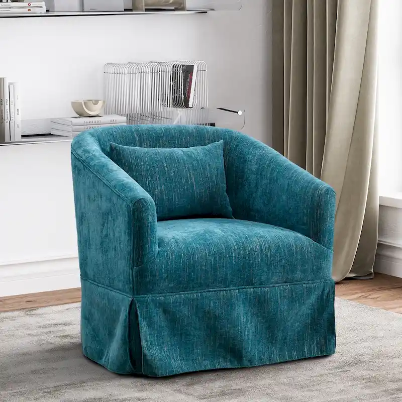 Ouyessir Upholstered Swivel Barrel Chair 360 Degree Accent Chair Fabric Armchair