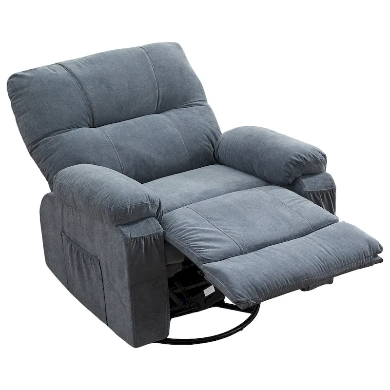 360 Swivel Manual Recliner Single Sofa Chair Fabric Lounge Chair with Pull Out Footrest and Side Pockets