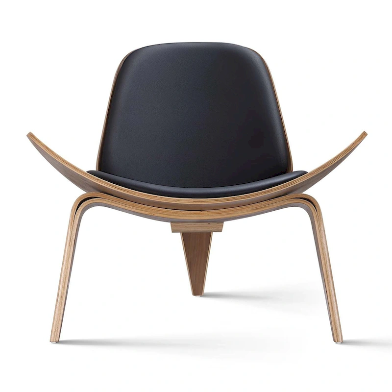 Mid-Century Style Shell Chair Upholstered Leather Lounge Chair