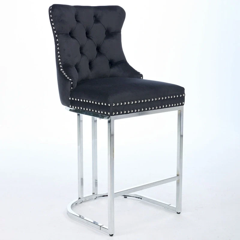 Modern Velvet Barstools 26 Counter Height Kitchen Island Chairs,Set of 2