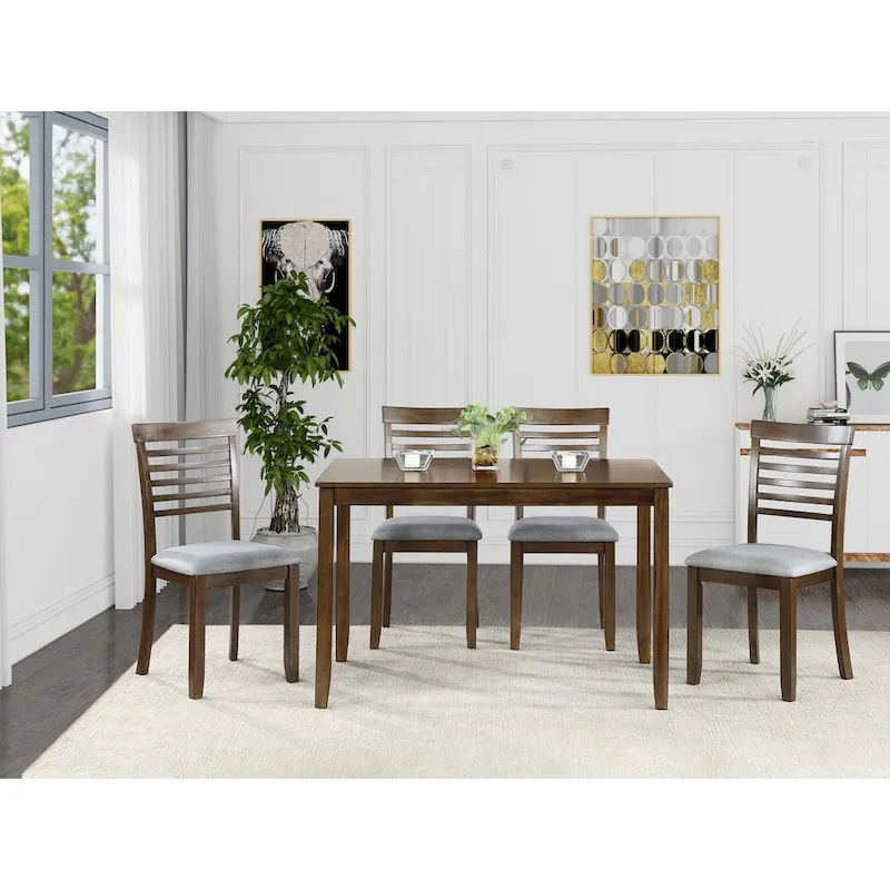Modern 5-Piece Dining Set with Rectangular Wooden Table & 4 Ladder Back Chairs