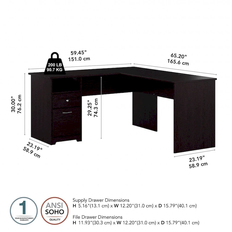 Cabot 60W L-Desk with Hutch and Drawers by Bush Furniture