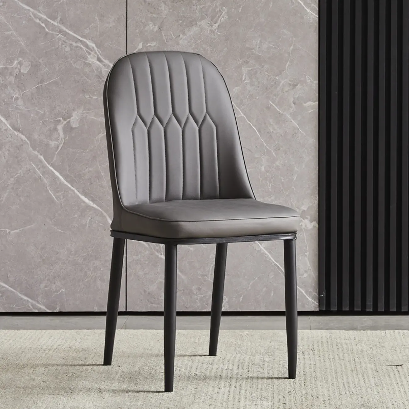 Modern Leather Upholstered Dining Chair with High Back