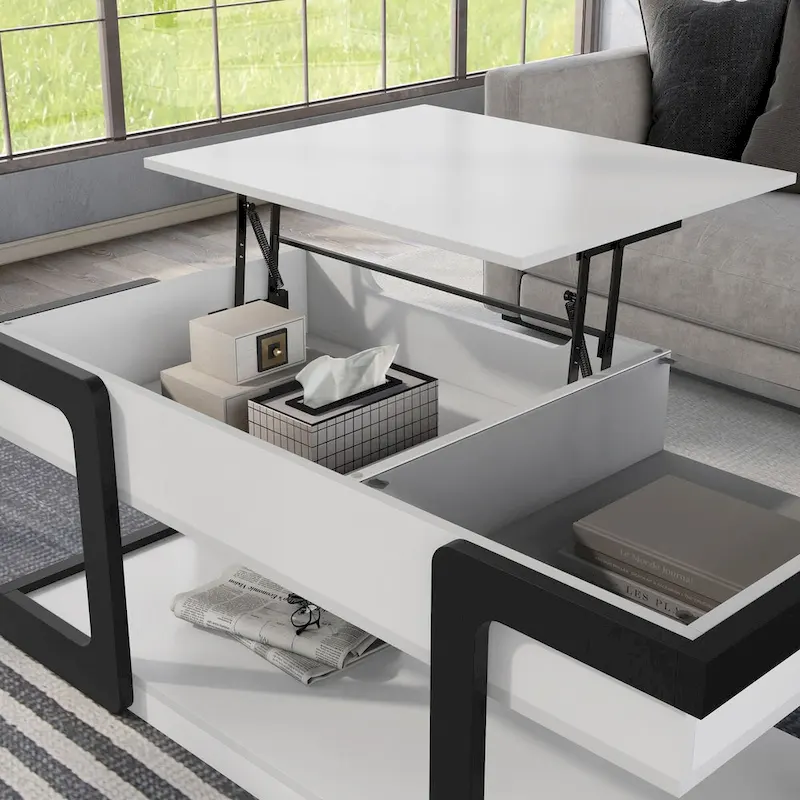 DH BASIC 2-Piece Modern White Lift-top Coffee Table and End Table Set by Denhour