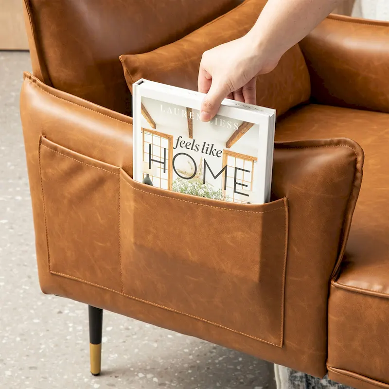 Glitzhome Set of 2 29.5 W Mid-Century Modern Leatherette Armchairs With Side Pocket - 29.5  W x 32  H x 28.75  D