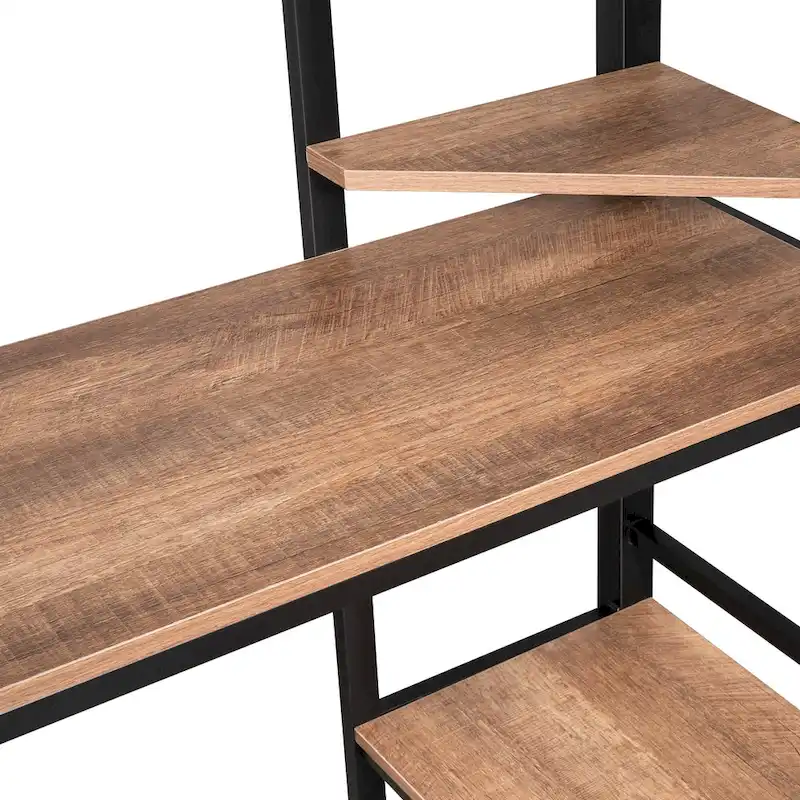 Full Size Metal Loft Bed with Long Desk and Shelves for Kids, Boys and Girls