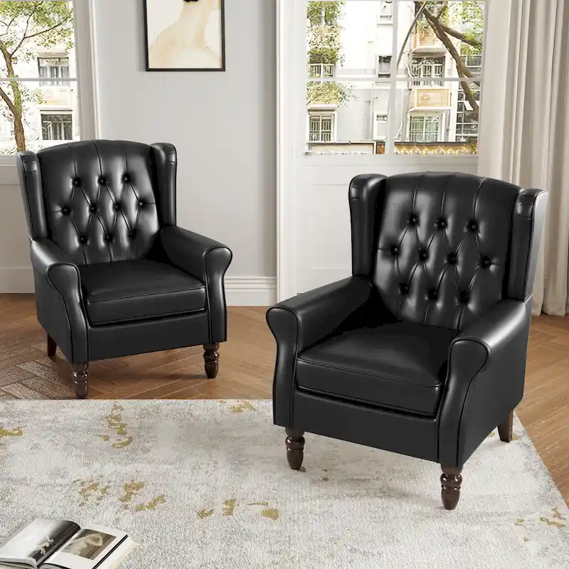 Set of 2 Vegan Leather Upholstered Button Tufted Accent Chair