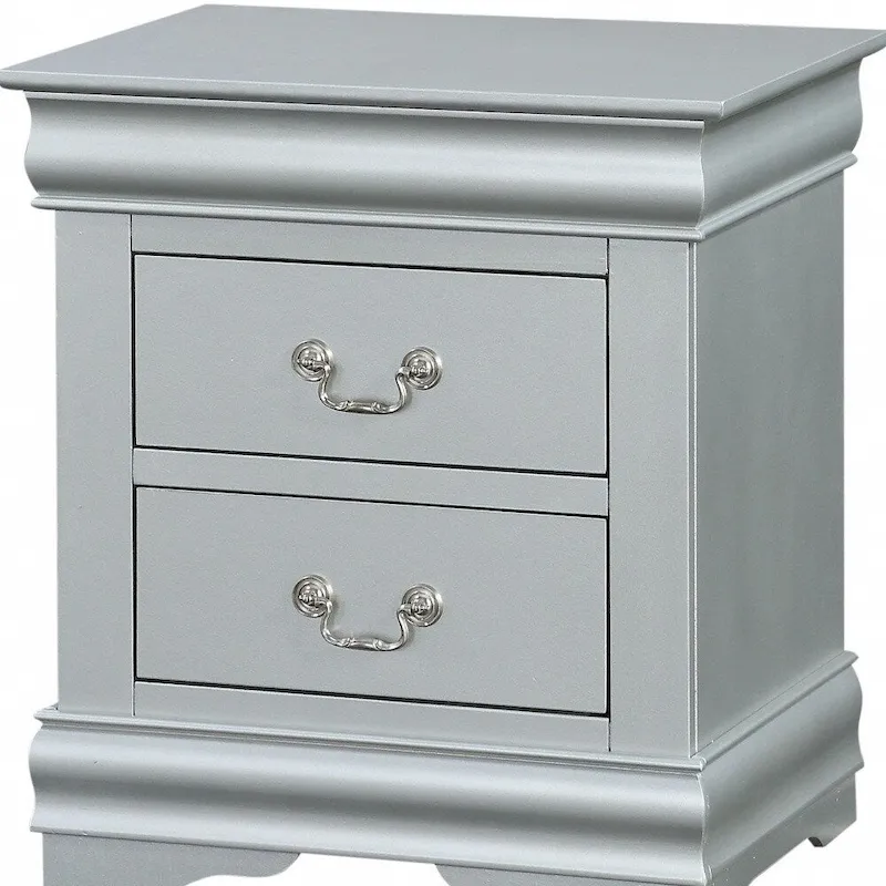 Wood Nightstand with 2 Drawers and Metal Handles