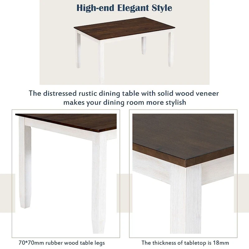 60 Farmhouse Rectangular Dining Table with 4 Upholstered Chairs and Bench