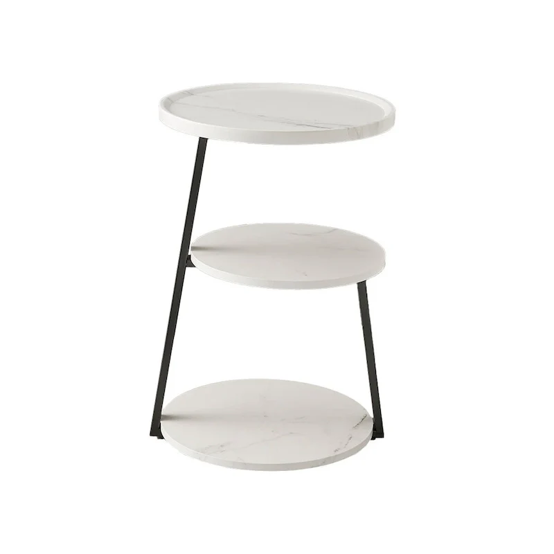 Skylar Round 3-Tier Side Accent Table with Raised Lip Edge Tabletop and Midcentury Modern Metal Asymmetric Pedestal Legs