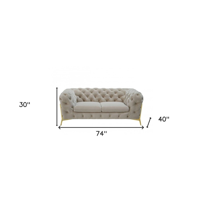 HomeRoots 74 Beige And Gold Velvet Chesterfield Loveseat