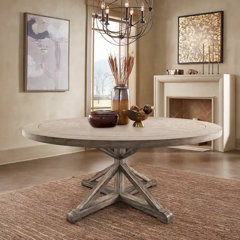 Round Antique Grey Oak Dining Table