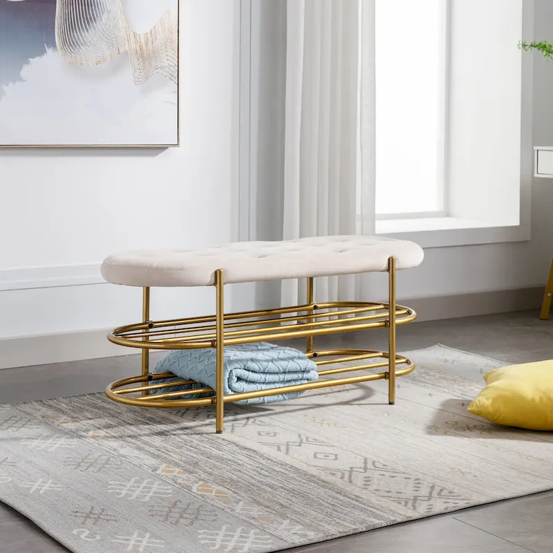 SEYNAR 40 Velvet Upholstered Living Room Bench with Double shoe rack