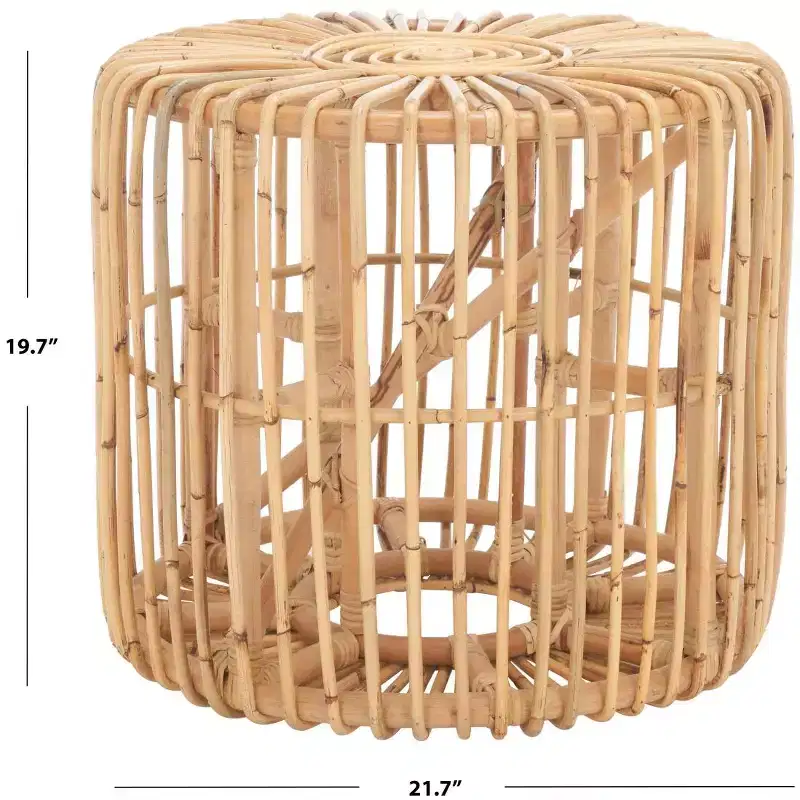 Round Rattan Accent Table, Black / Honey Natural, 1-Piece