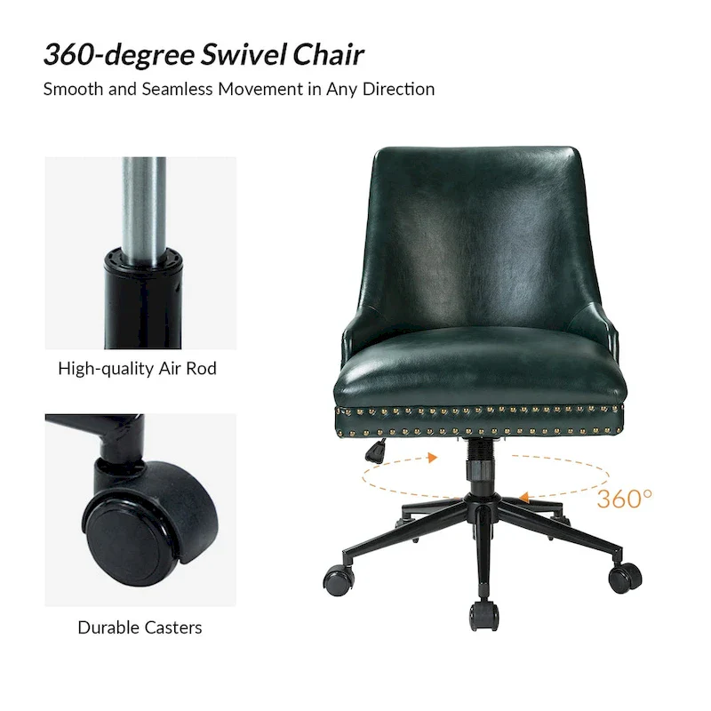 Faux Leather Swivel Office Chair - Mid-Back with Nailhead Trim - 250 lbs Capacity