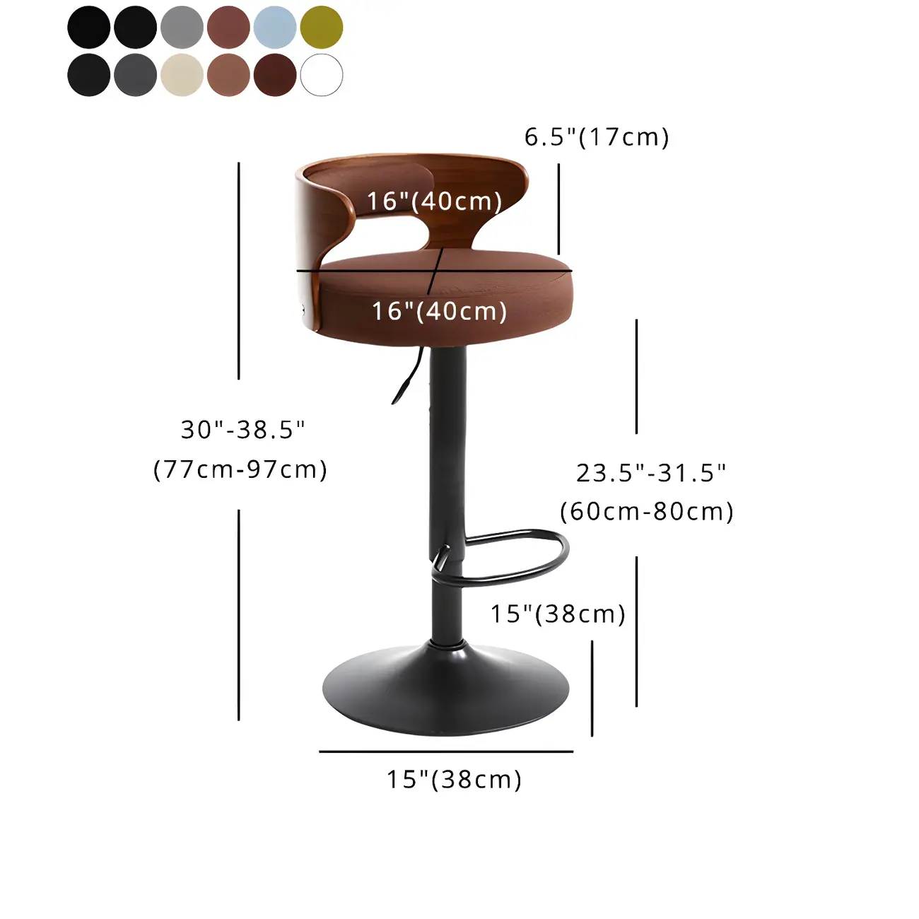 Adjustable Round Leather Swivel Bar Stools with Back