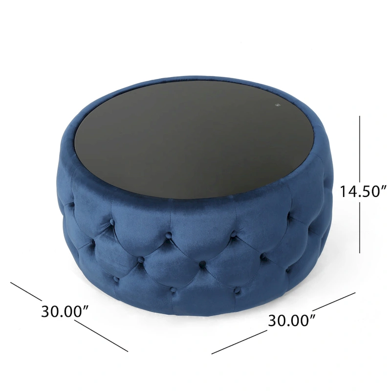 Chana Glam Velvet and Tempered Glass Coffee Table Ottoman by Christopher Knight Home