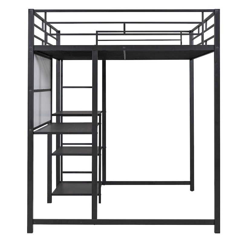 Metal Loft Bed with 3 Shelves and Ladder