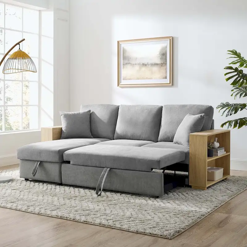 Classic and Cozy L-shape Pull-out Sleeper Sectional Sofa