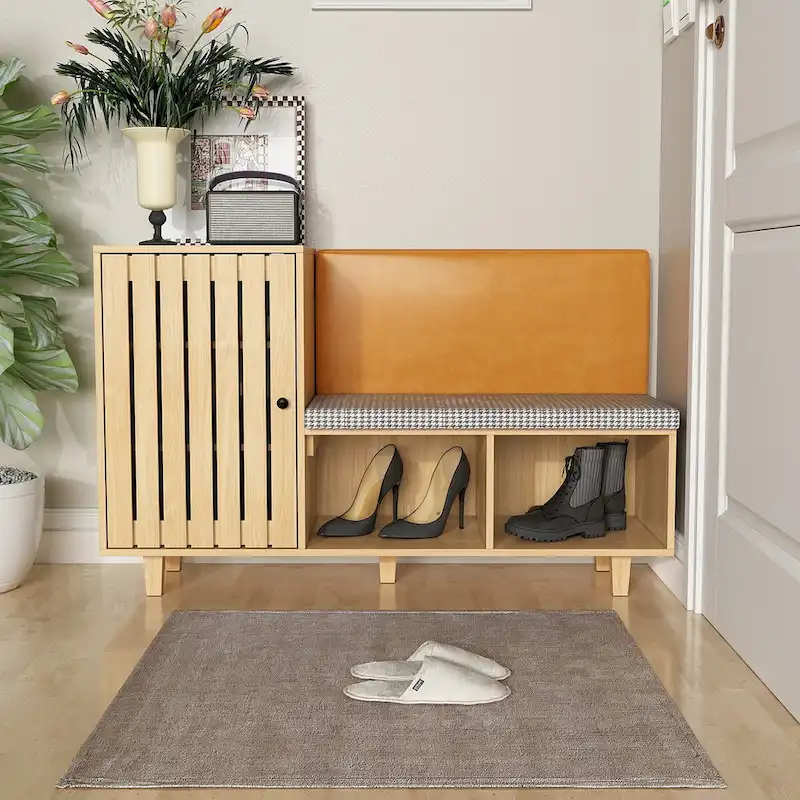 Multipurpose Shoe Rack w/Upholstered Bench and Large Capacity Storage