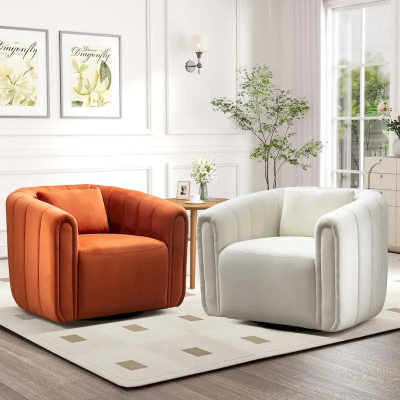 Oversize Velvet Swivel 360 Rotation Barrel Comfy Round Armchair With Plump Pillow Suitable For Living Room Bedroom