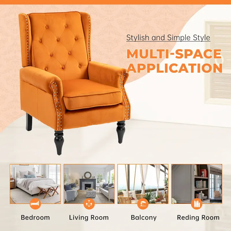 Mid-Century Velvet/Leather Upholstered Tufted Wood Frame Armchair