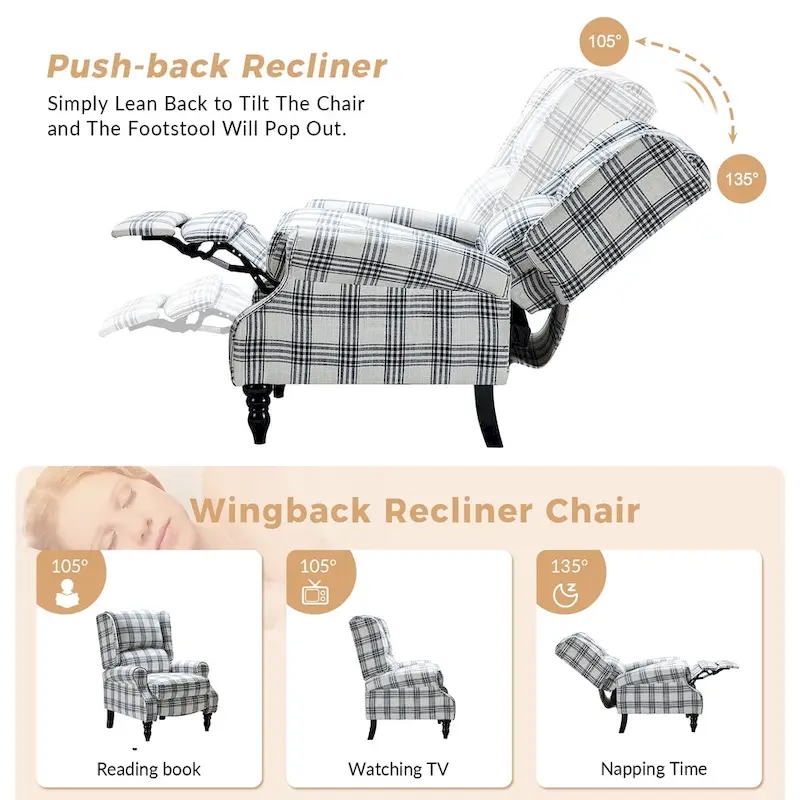 Olympus Upholstered Classic Manual Wingback Recliner with Solid Wood Legs Set of 2 by HULALA HOME