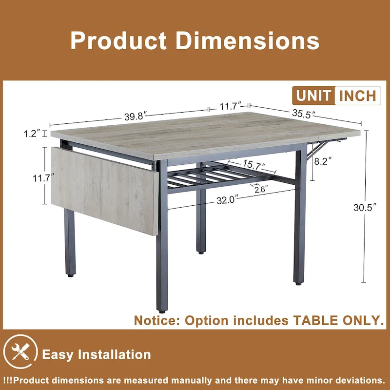 Modern Industrial 63.2  Extendable Dining Table w/Drop Leaf, Seats 6