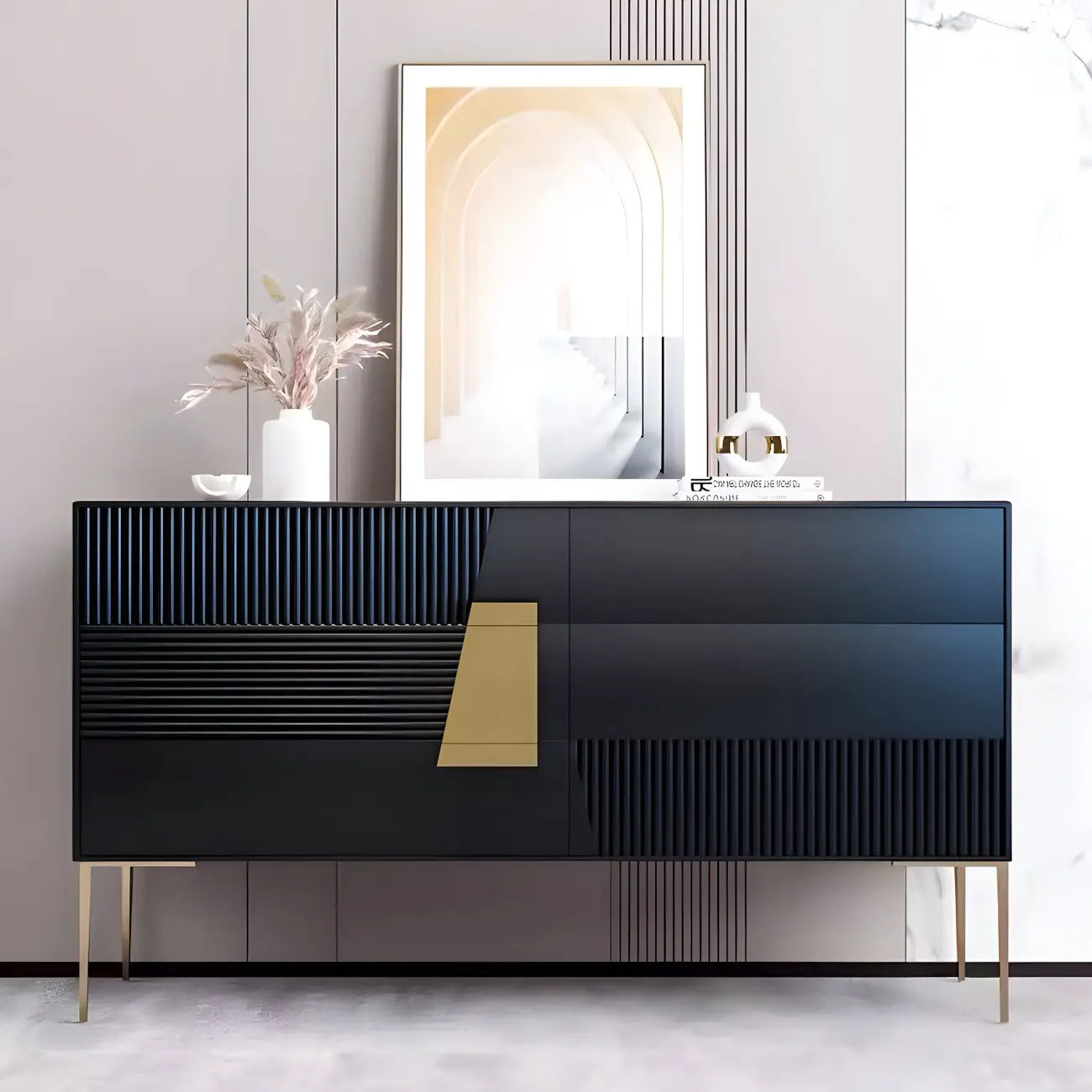 Elegant Espresso Wood Buffet Table with Drawers