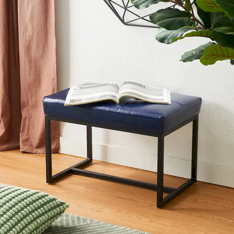 Glitzhome 24W Modern PU Leather Button-tufted Ottoman Foot Stool